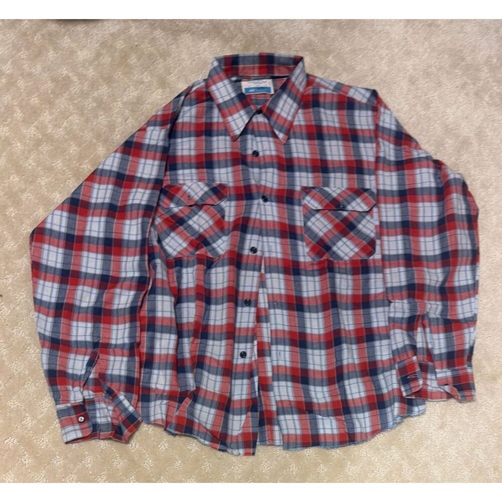 Vintage Sears Flannel Shirt Men's XL Perma-Prest Plaid Work Leisure USA Made